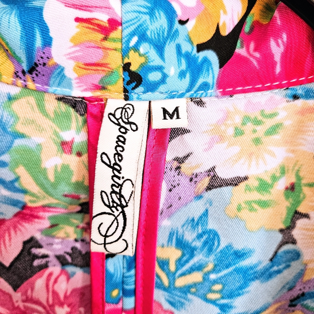 5/$30 NWT SpaceGirlz Bright Floral Stretchy Cropped Business Casual Blazer Sz M - Picture 3 of 9